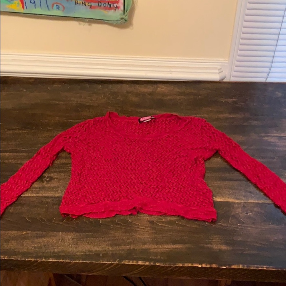 See-through red sweater silk